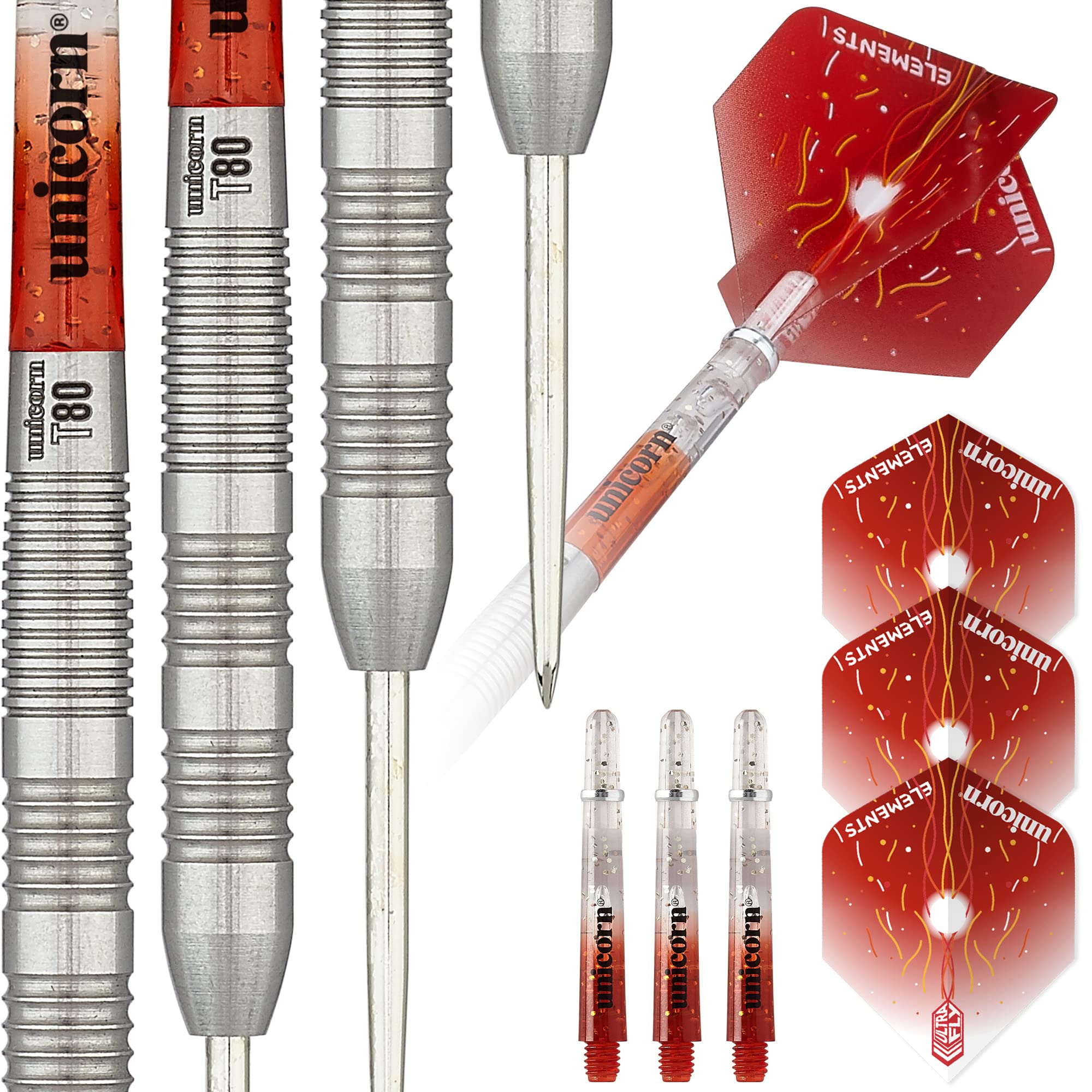 Unicorn Steel Tip Professional Darts Set | Core Striker Series Style 3 | 80% Natural Tungsten Barrels | 24 g