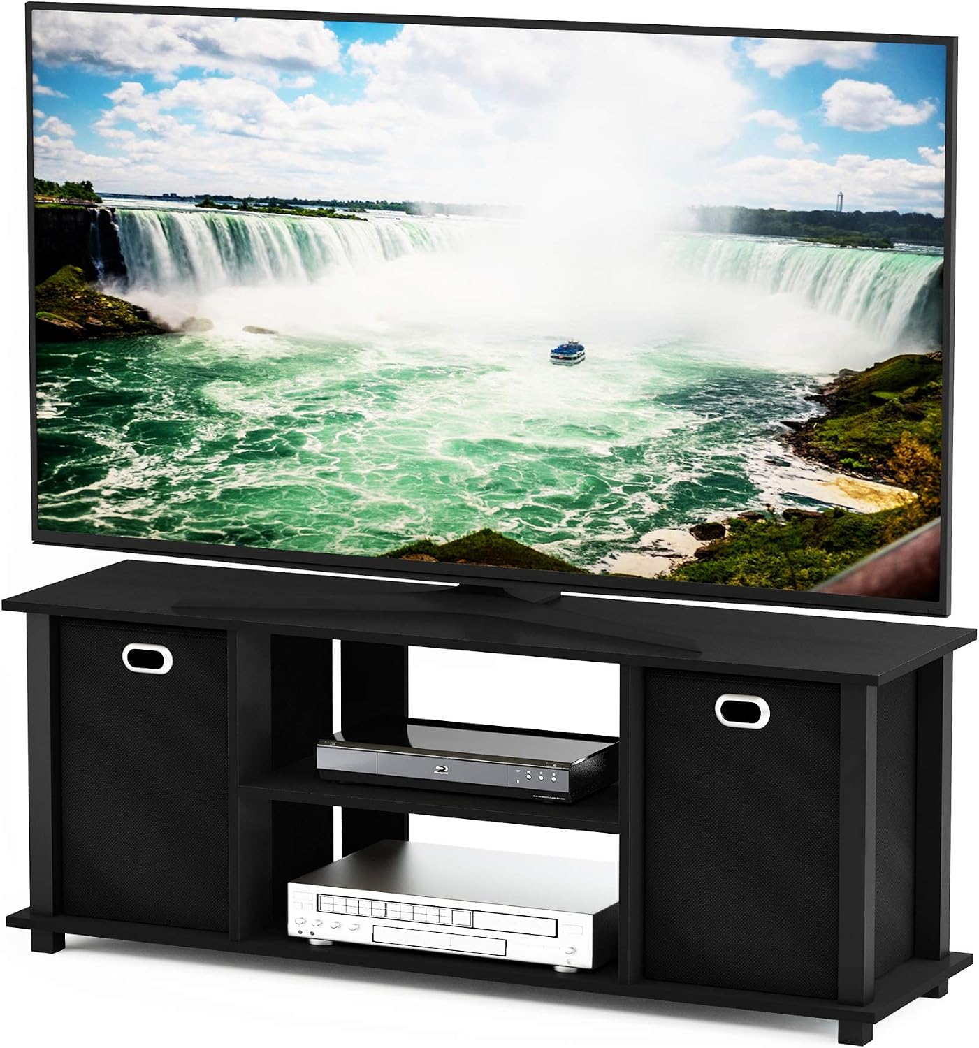 Furinno ECON TV Stand, Entertainment Center, TV Console for TV up to 46 Inch with Storage Bins, for Living Room Bedroom, Black - Image 5