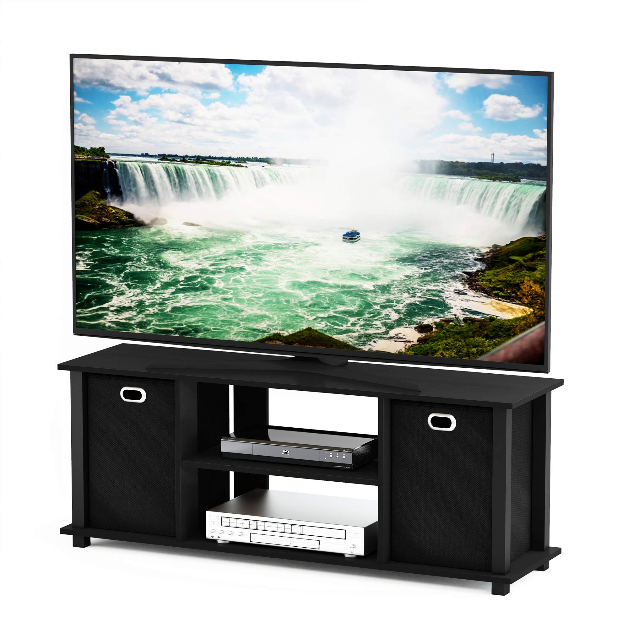 Furinno ECON TV Stand, Entertainment Center, TV Console for TV up to 46 Inch with Storage Bins, for Living Room, Bedroom, Black