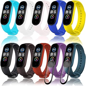 Milomdoi [12 Articulos] 10 Colors Correas + 2 Unidades TPU Protector Pantalla para Xiaomi Mi Band 6/Mi Band 5, Silicona Correa de Repuesto ...