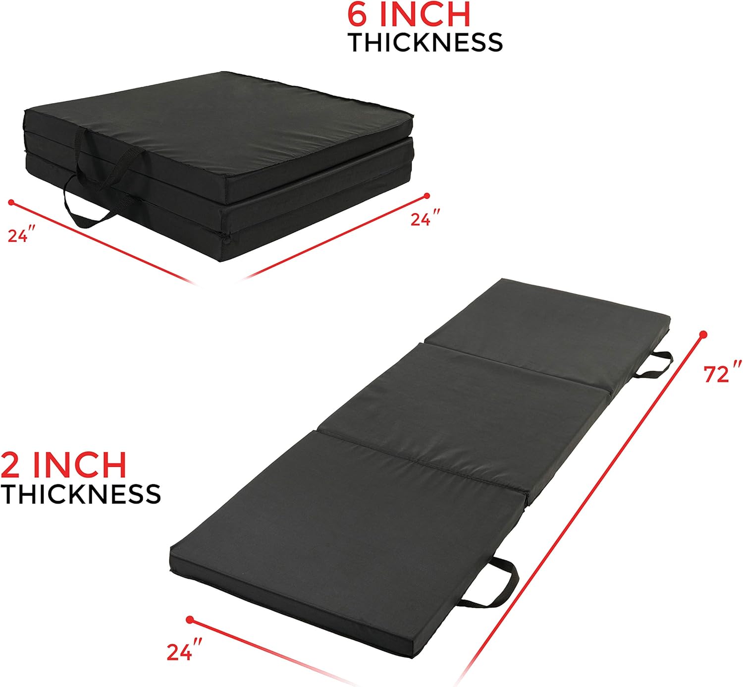 Sunny Health & Fitness Folding Gymnastics Mat - Extra Thick with Carry Handles - for Exercise, Yoga, Fitness, Aerobics, Martial Arts, Gym Mat, Cardio, Tumbling (6 FT x 2 FT) : Gymnastics Mat : Sports & Outdoors