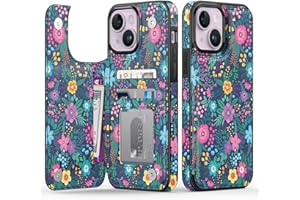 Goodon for iPhone 14 Case Wallet - Flip Folio Leather Cover with Trendy Floral Design, 3 Card Slots & Kickstand Function, Stylish Protective Phone Case for Women and Girls - Cute Blooming Flowers