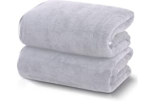 TENSTARS Silk Hemming Bath Towels for Bathroom Clearance - 27 x 55 inches - Light Thin Quick Drying - Soft Microfiber Absorbent Towel for Bath Fitness, Sports, Yoga, Travel, Gym - 2 Pack, Light Grey
