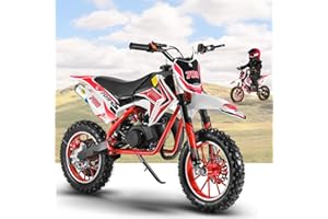 Smalibal 2025 Upgraded 50cc Kids Dirt Bike 2-Stroke - Mini Motorcycle, Gas Dirt Bikes with Front Rear Disc Brakes Speeds up to 30 MPH, Off-Road Tires, Shock Absorption, Dirtbikes for Kids Red