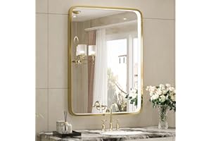 FTOTI 20X28 Inch Framed LED Lighted Bathroom Mirror,Wall Mounted Gold Metal Vanity Mirrors with Lights,Dimmable Illuminated Anti-Fog Mirror(Horizontal/Vertical)