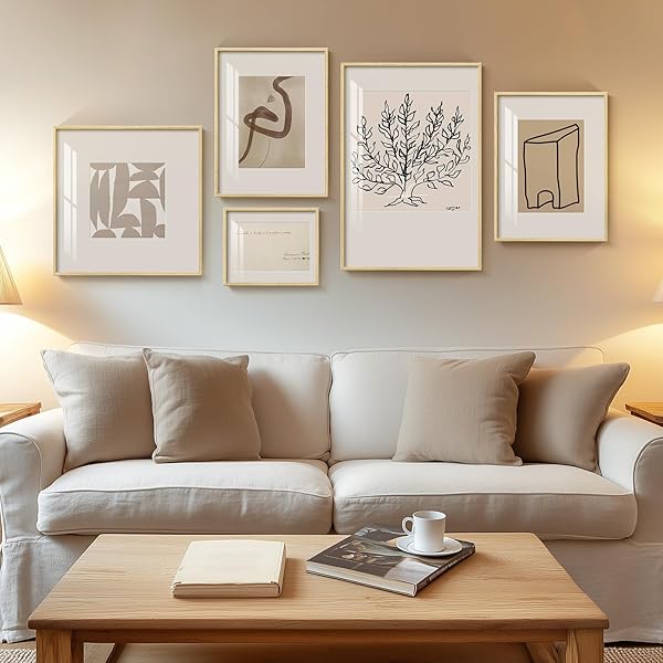FRAMED MATISSE ABSTRACT NEUTRAL WALL ART, 5 PIECE...