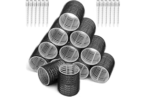 ACEJOZ Big Self-Grip Hair Curlers Rollers with Stainless Steel Duckbill Clips for Long, Medium, Thick Hair and Bangs Volume (Black)