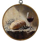 XPH Vintage Bread Kitchen Round Wall Art Framed, Farmhouse Country Moody Wine Circle Wall Decor, Rustic Cottagecore Hanging C