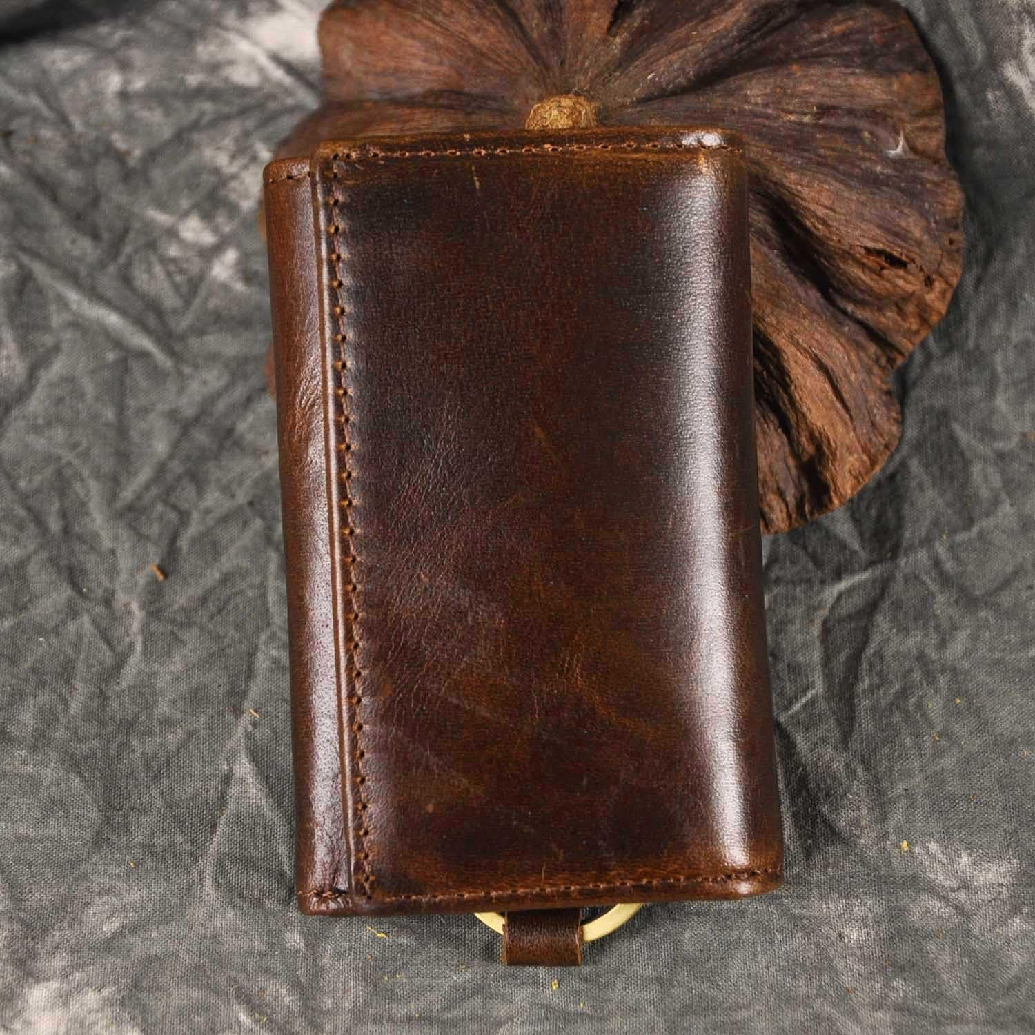 Le'aokuu Mens Genuine Leather Car Key Case Loop Hook Coin Case Cover Wallet Snap 1064(A Coffee) - Image 3