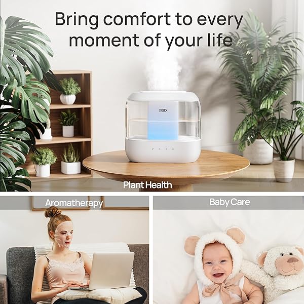 DREO HUMIDIFIERS FOR BEDROOM, 4L TOP FILL FOR LARGE ROOM, 36H RUNTIME, 28 DB QUIET SUPERSIZED COOL MIST AIR HUMIDIFIER FOR BABY NURSERY, PLANTS, INDOOR, NIGHT LIGHT, EASY TO CLEAN & FILL