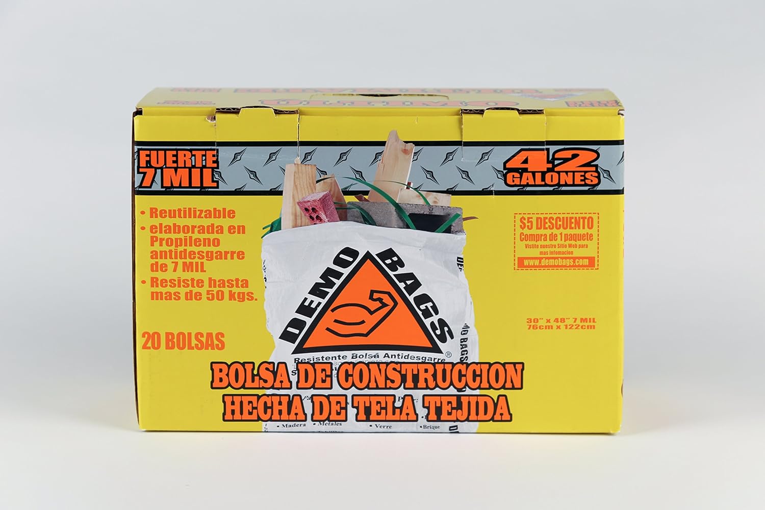 Amazon Com Demobags Reusable 7 Mil 42 Gallon Contractor Trash Bags 20 Count Box Kitchen Dining