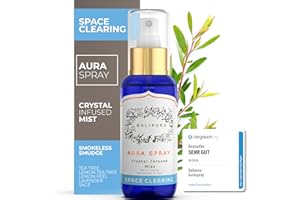 BALIPURA - Space Clearing Healing Aura Crystal Spray - Black Tourmaline & Selenite Crystals - Tea Tree, Lavender & Clary Sage Organic Essential Oils Blends - Handmade in Bali - 3.4 fl.oz