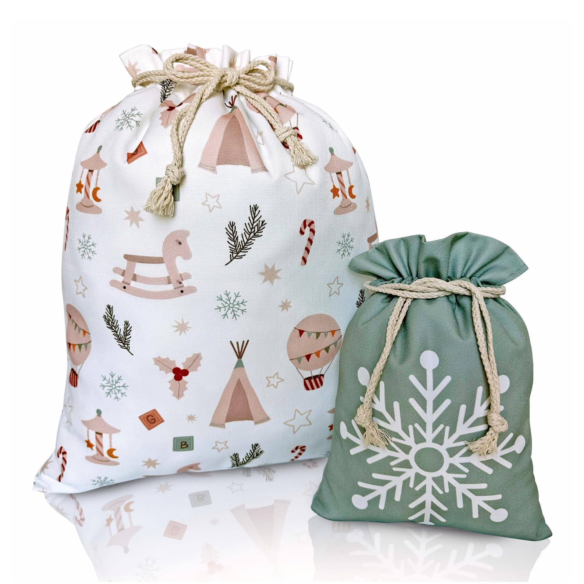 Photo 1 of **Only one** Gather & Knot Drawstring Christmas Gift Bags | Boho Toy | Premium Canvas | Reusable Fabric Gift Wrap for Holidays | Large