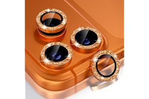 Choiche Compatible for iPhone 17 Pro/iPhone 17 Pro Max Camera Lens Protector Bling, 9H Tempered Glass Camera Cover Screen Protector Metal Ring Decoration Accessories (Glitter-Orange)