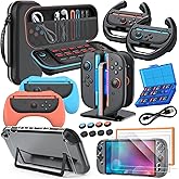 Switch 2 Accessories, Bundle Case for Nintendo Switch 2 (2025), MENEEA 20-IN-1 Kits: Carrying Case, Controller Charger Dock, Grips for Joy Con,Steering Wheels for Mario Kart,Protective Cover for Controller Console for Switch 2 (Black)