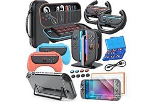 Switch 2 Accessories, Bundle Case for Nintendo Switch 2 (2025), MENEEA 20-IN-1 Kits: Carrying Case, Controller Charger Dock, Grips for Joy Con,Steering Wheels for Mario Kart,Protective Cover for Controller Console for Switch 2 (Black)