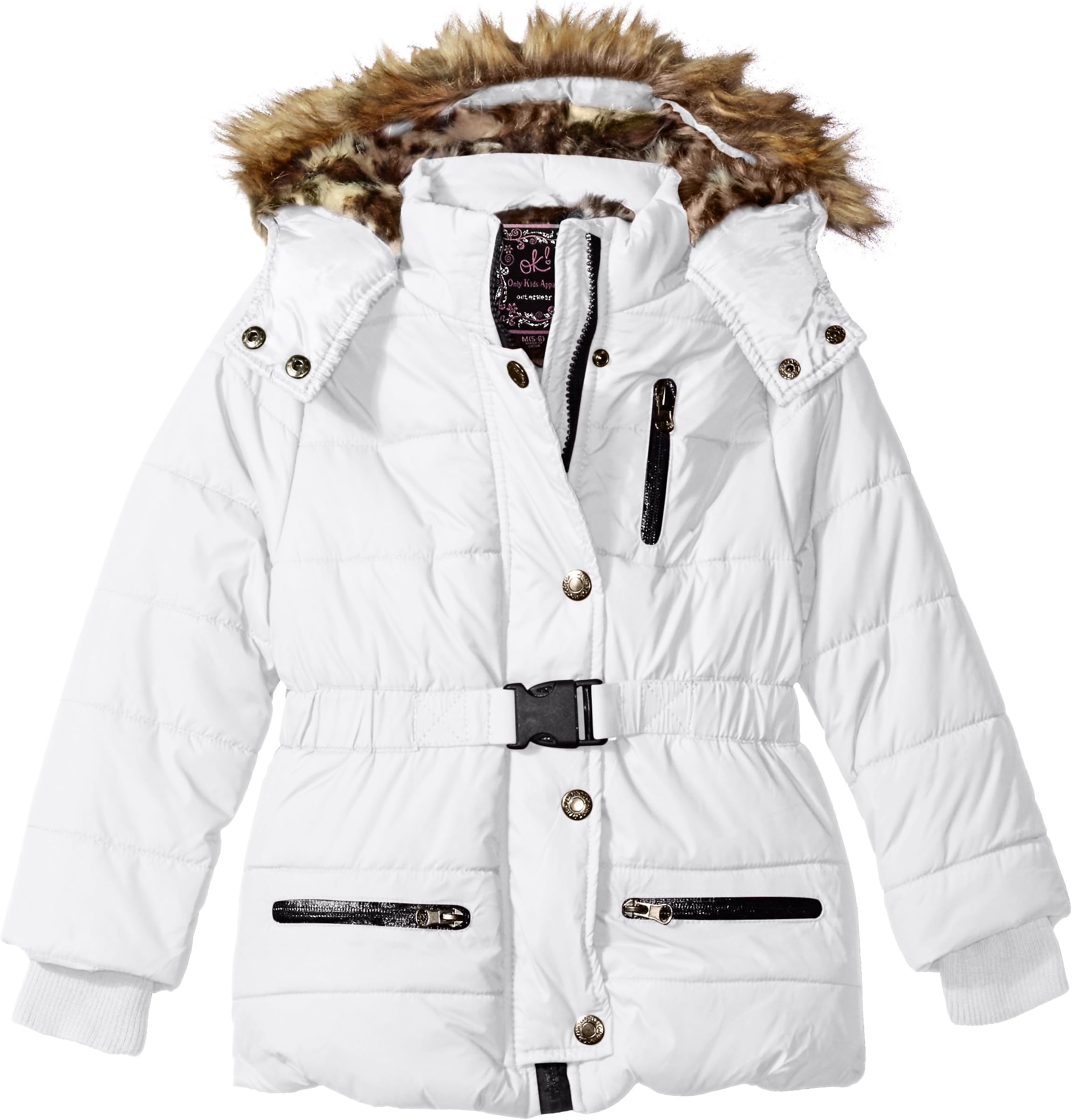 Ok Kids! Girls' Parka Jacket with Faux Fur Trim On Hood
