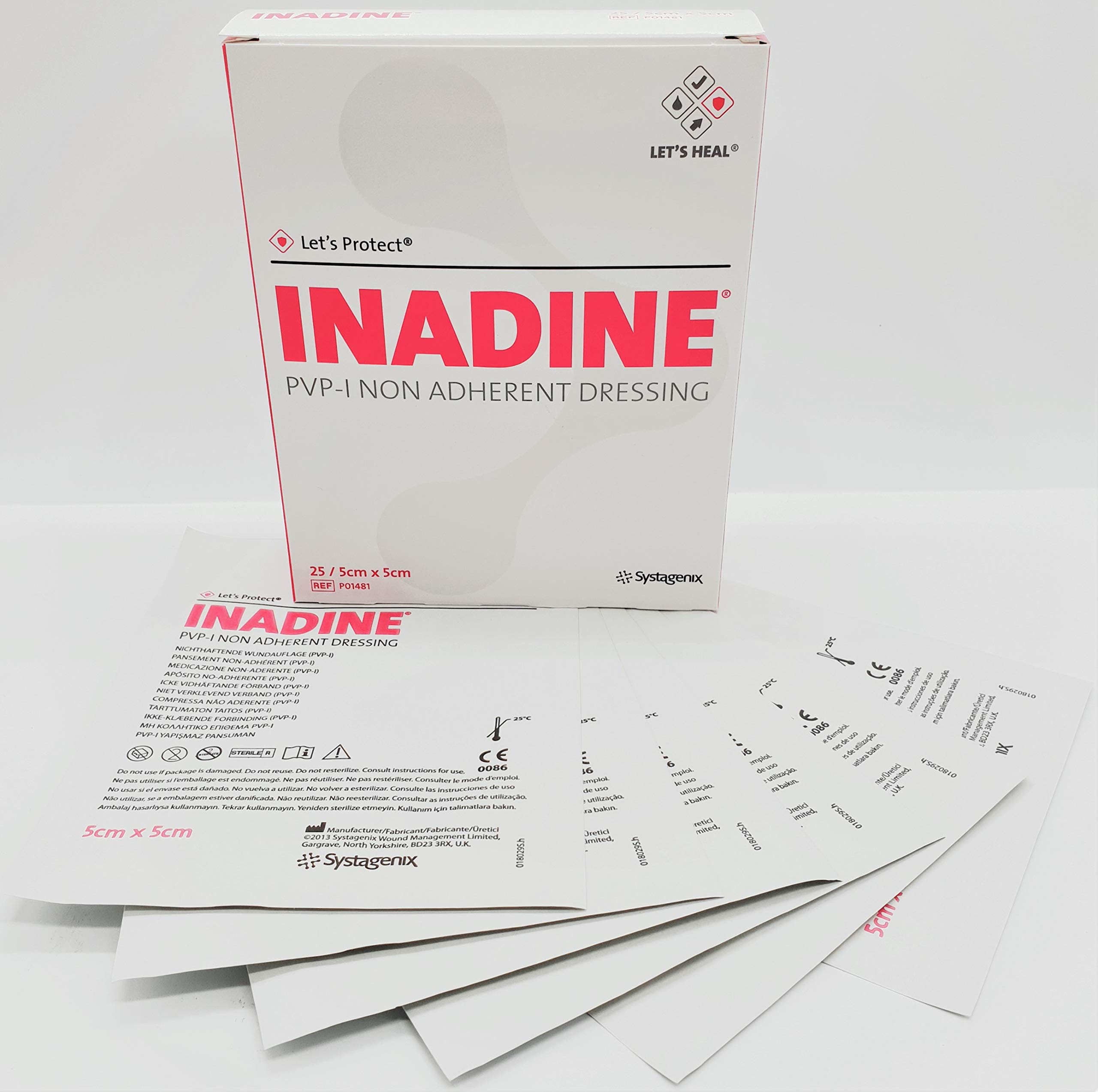 Inadine 5cm x 5cm x10 Non-Adherent Wound Dressings Povidone Iodine AntiMicrobial**G