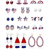 15 Pairs 4th of July Stud Earrings Set for Teens Girls Women Cute American Flag Star Earrings Patriotic Drop Dangle Earrings for Teen Hypoallergenic Independence Day Earrings Jewelry Accessories Gifts