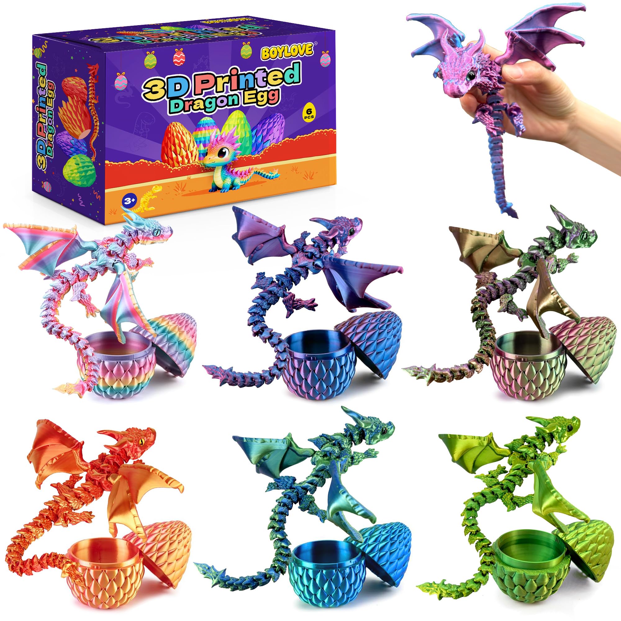 Photo 1 of **********MISSING PARTS*******
BOYLOVE 6Pcs Prefilled Easter Eggs 3D Printed Dragon with Wings, 3D Printed Animals Cool Fidget Toy Set for Easter Basket Stuffers, Birthday Party Favors & Kids Gifts