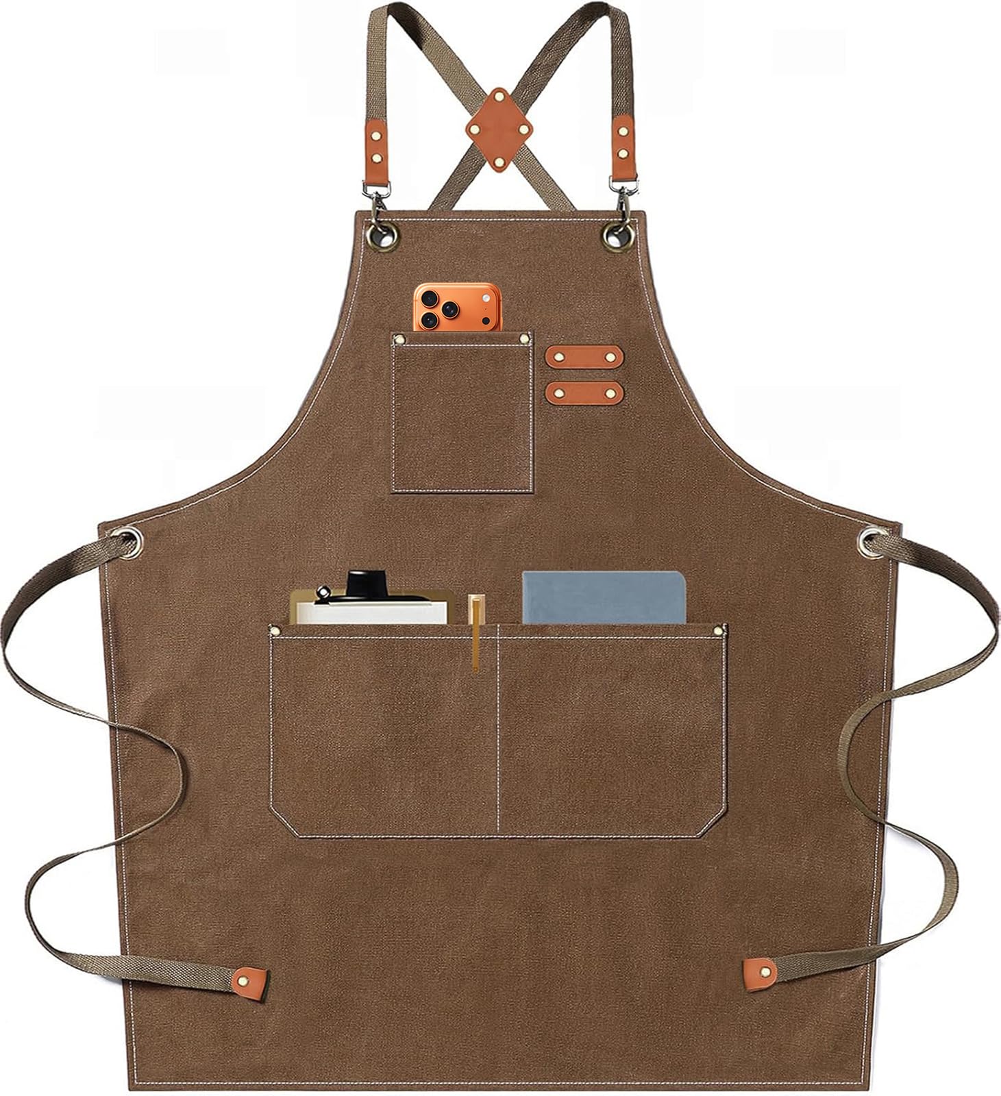 Photo 1 of AFUN Chef Aprons for Men Women with Oversized Pockets, 16-Ounce Cotton Canvas Cross Back Heavy Duty Work Apron (Brown)
