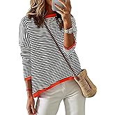 ZESICA Women's Fall Striped Sweaters Long Sleeve Crew Neck Shirts Color Block Lightweight Pullover Tops