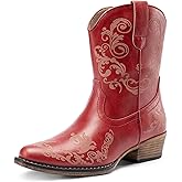 DREAM PAIRS Women's Cowboy Cowgirl Western Ankle Boots Low Chunky Heels Square Toe Fall Short Booties Shoes