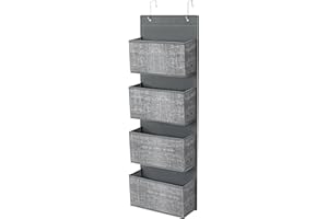 SONGMICS Over the Door Organizer, Closet Door Storage, Behind Door Hanging Storage Shelves, 4 Pockets, for Bedroom, Bathroom,