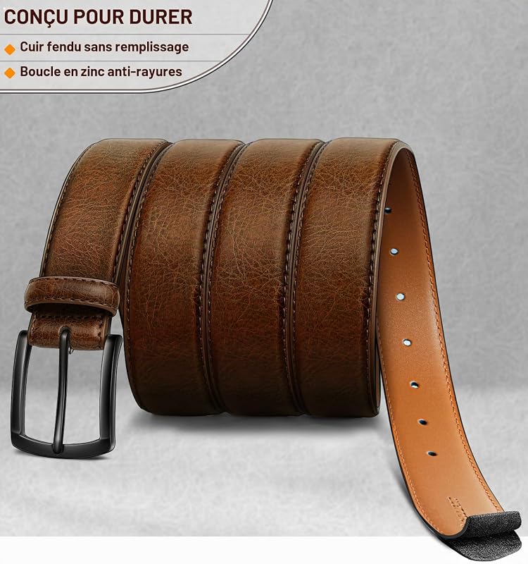 Ceinture Homme 2 Paquet, Ceinture Cuir pour Jeans Travail Décontractée,31mm,Taille Fixe(Noir/Marron Foncé,140cm/48-50" taille réglable)