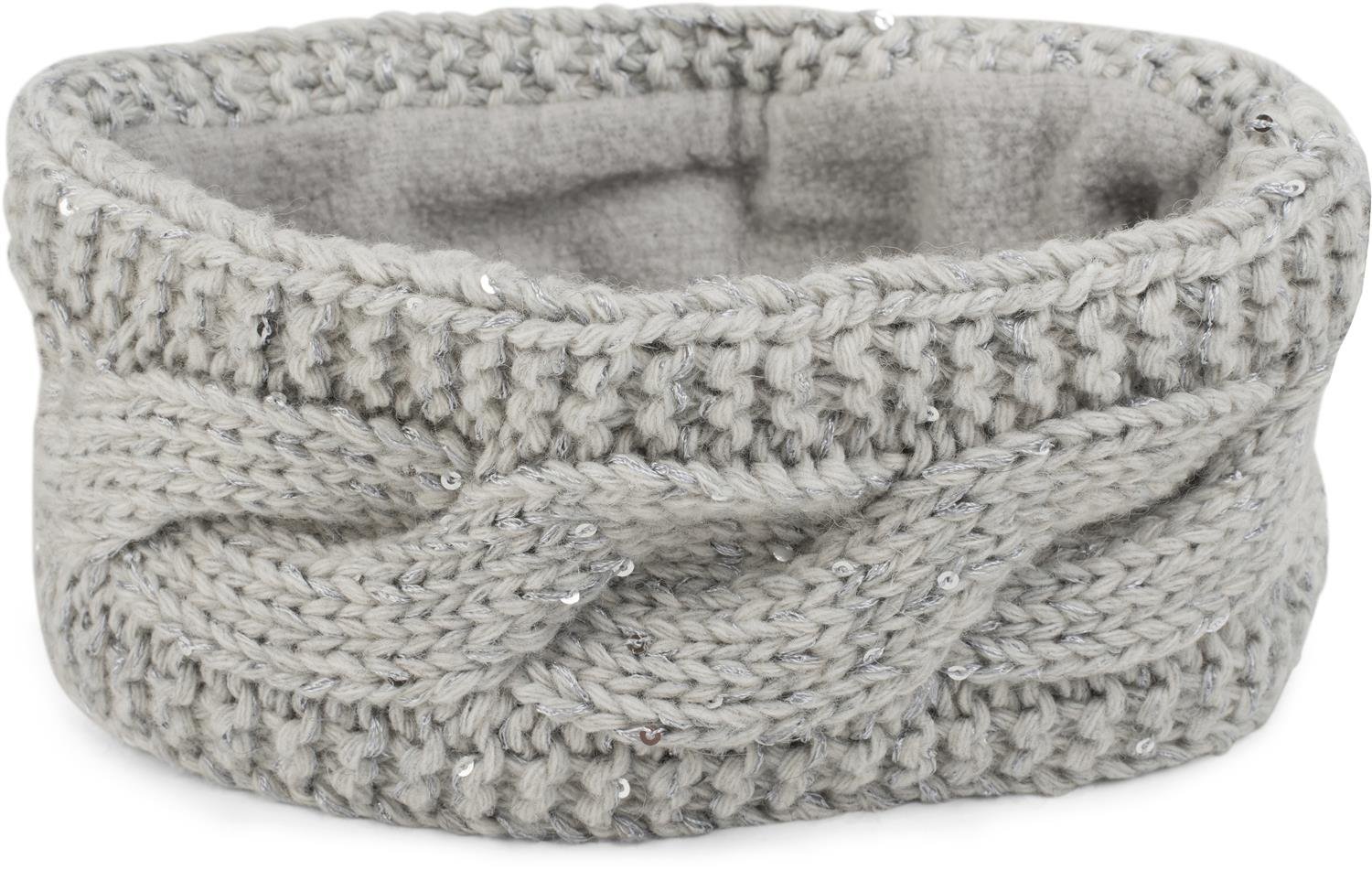 styleBREAKER Women Browband coarse knit with plait pattern and sequins, warm fleece lining, hair band, headband 04026002, color:Light-Grey — image 1