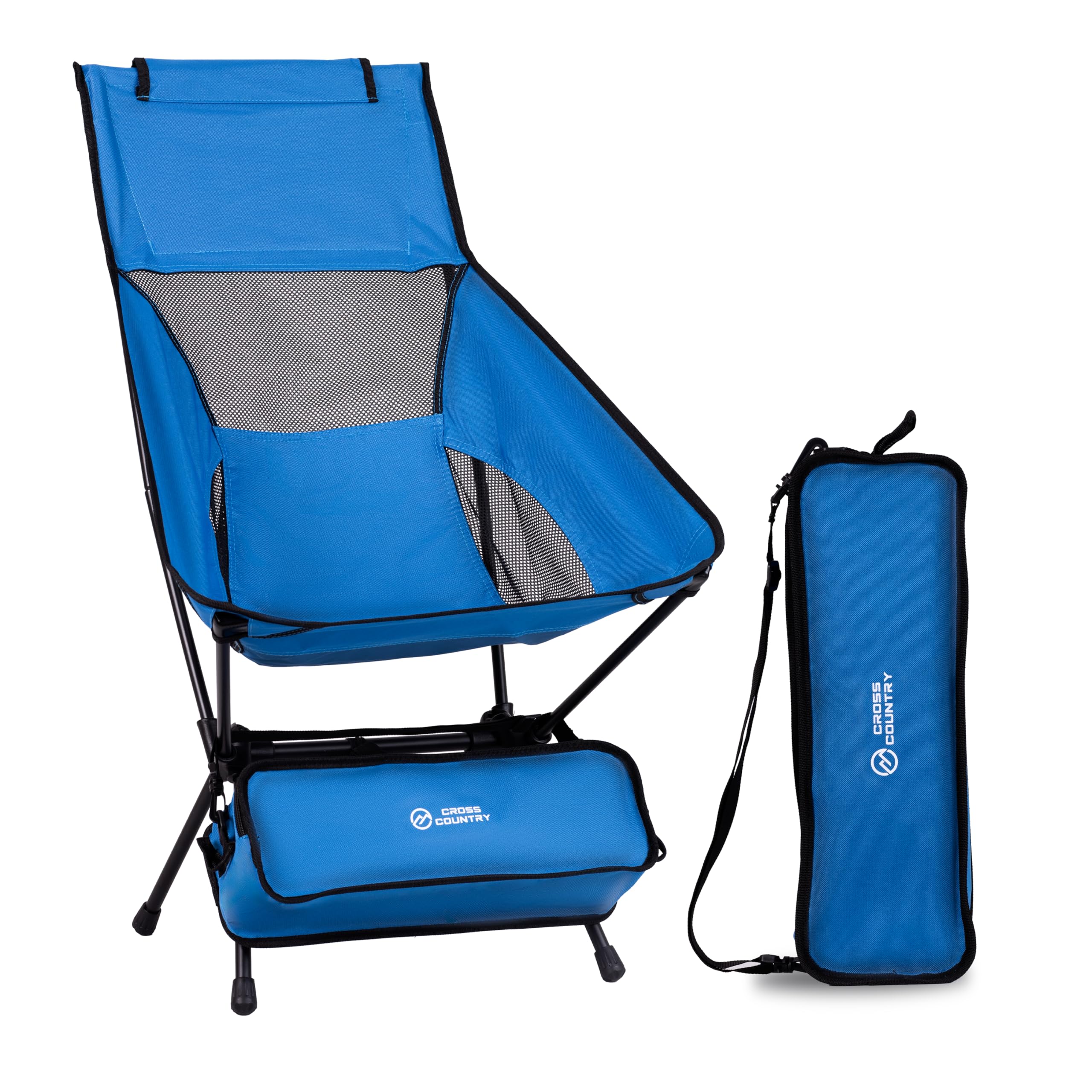 CROSS COUNTRY Lightweight Camping Chair - Portable & Collapsible Outdoor Seating | Sturdy High Back Foldable Design for Adults with Storage Bag for Camping, Travel, Hiking, Beach, Fishing & Picnic