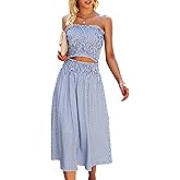 Angashion Women's Floral Crop Top Maxi Skirts Set 2 Piece Outfit Dress