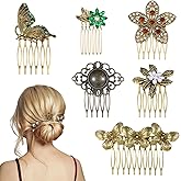6 Pack Vintage Hair Side Combs for Women Decorative, Retro Pearl Rhinestone Metal Hair Comb Clips with Teeth, Crystal Bridal Hair Piece Pins for Wedding Accessories