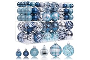 100 Pcs Christmas Balls Ornaments Set, Blue and Silver Shatterproof Hanging Baubles, Hand-Painted Pendant for Xmas Tree, Holi