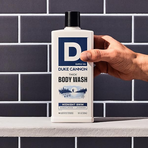 DUKE CANNON SUPPLY CO. THICK HIGH VISCOSITY BODY WASH – 3X THICKER, PLANT-BASED, MINERAL-ENRICHED BODY WASH FOR MEN – SANDALWOOD AND LAVENDER – MENS BODY SCRUB – MIDNIGHT SWIM (18 OZ)