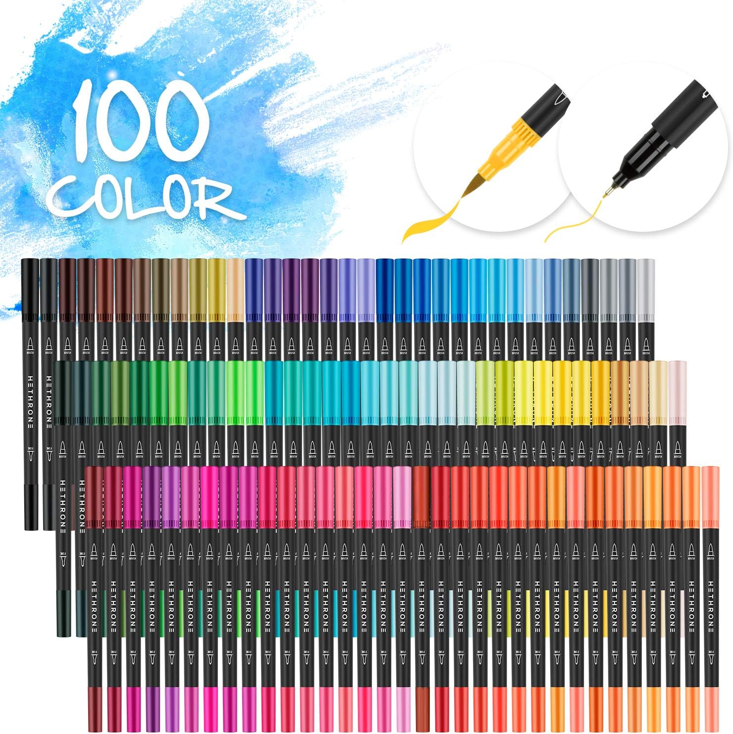 GC QUILL 100 Pennarelli Brush Pen – Doppia Punta (Pennello E Fine 0,4mm) – Acquerellabili – In Scatola Colorata Per Lettering E Bullet Journal