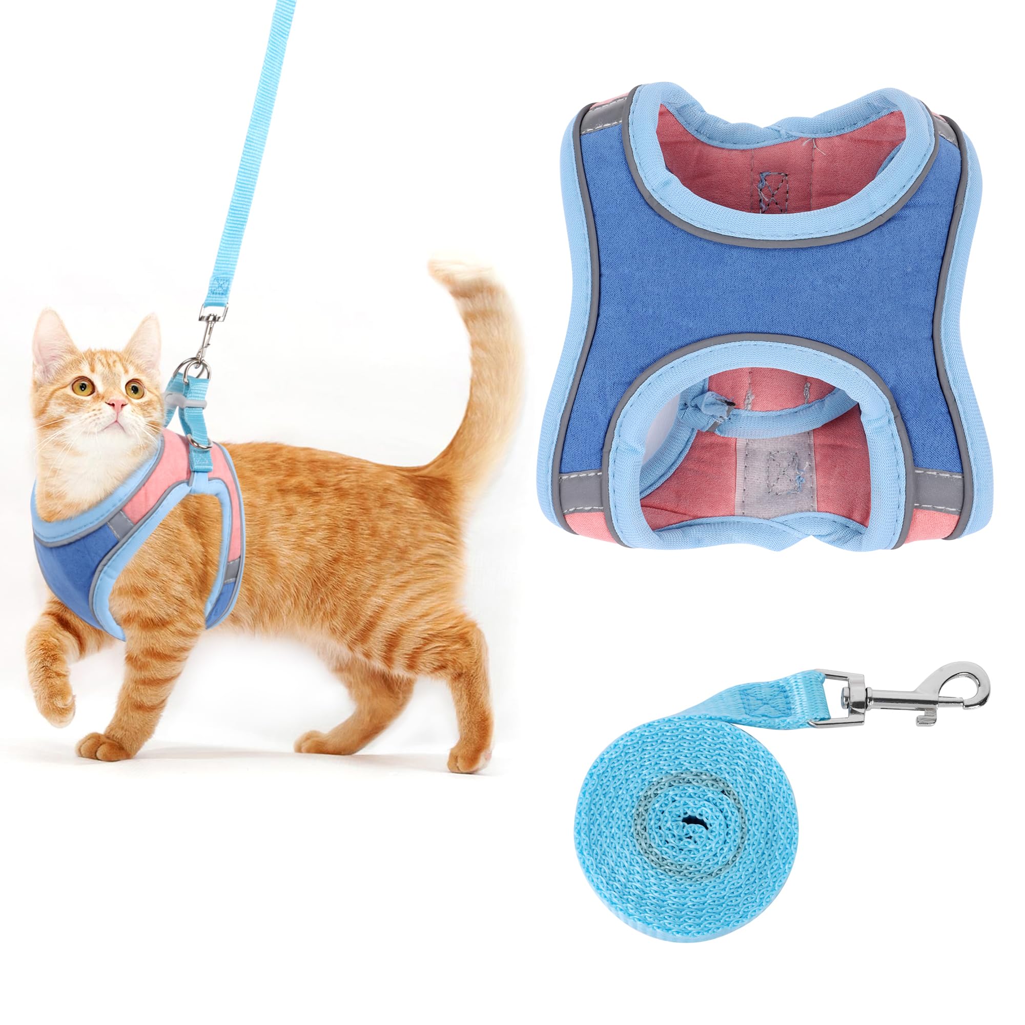 Kcysta Cat Harness and Lead Set Escape Proof, Cat Vest Harness and Leash Set, Adjustable Cat Harness Escape Proof with Reflective Strip for Outdoor Walking, Training (Pink, L）