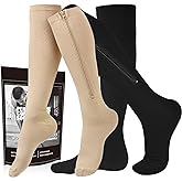 cerpite Zipper Compression Socks, 2 Pairs 15-20 mmHg Closed Toe Compression Stockings for Men Women