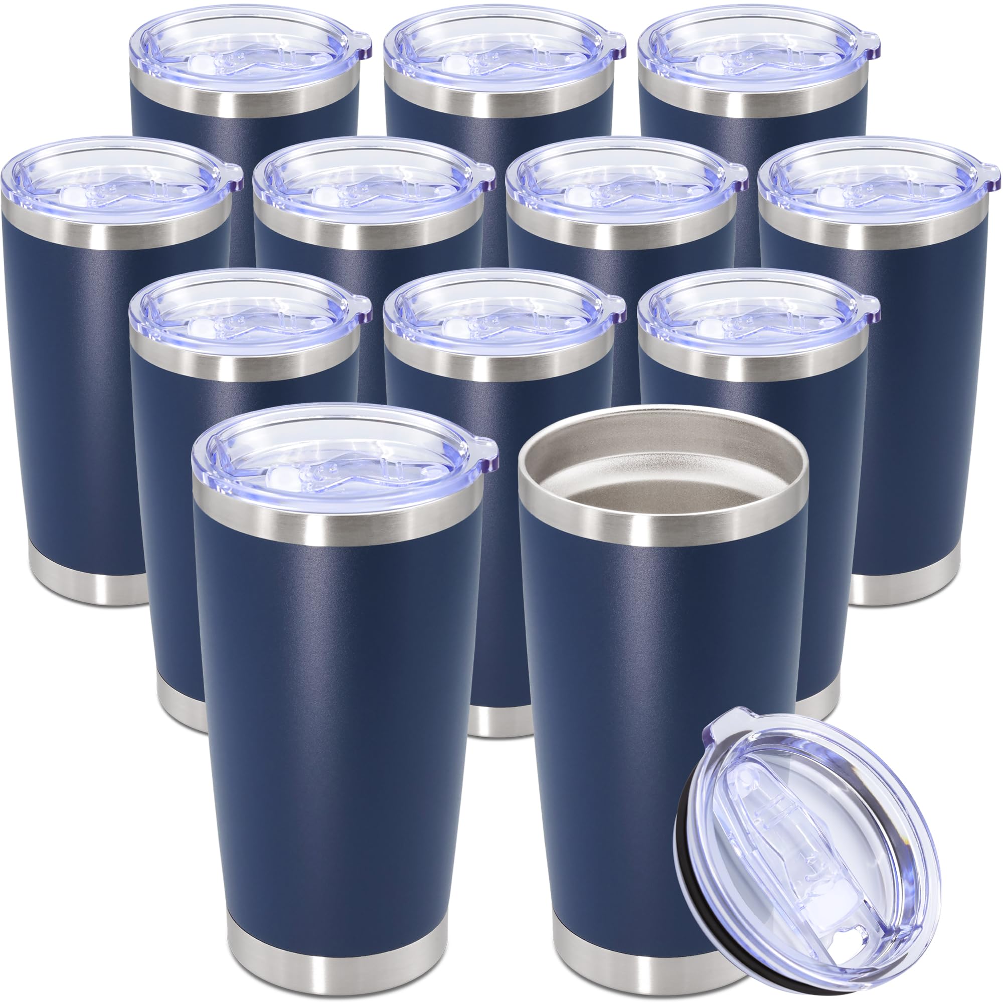Photo 1 of AUWBON 20oz Tumbler Bulk Stainless Steel Tumbler Cup with Lid Vacuum Insulated Double Wall Travel Mug, Durable Powder Coated Travel Coffee Tumbler Mug for Hot & Cold Drinks, Navy,12 Pack