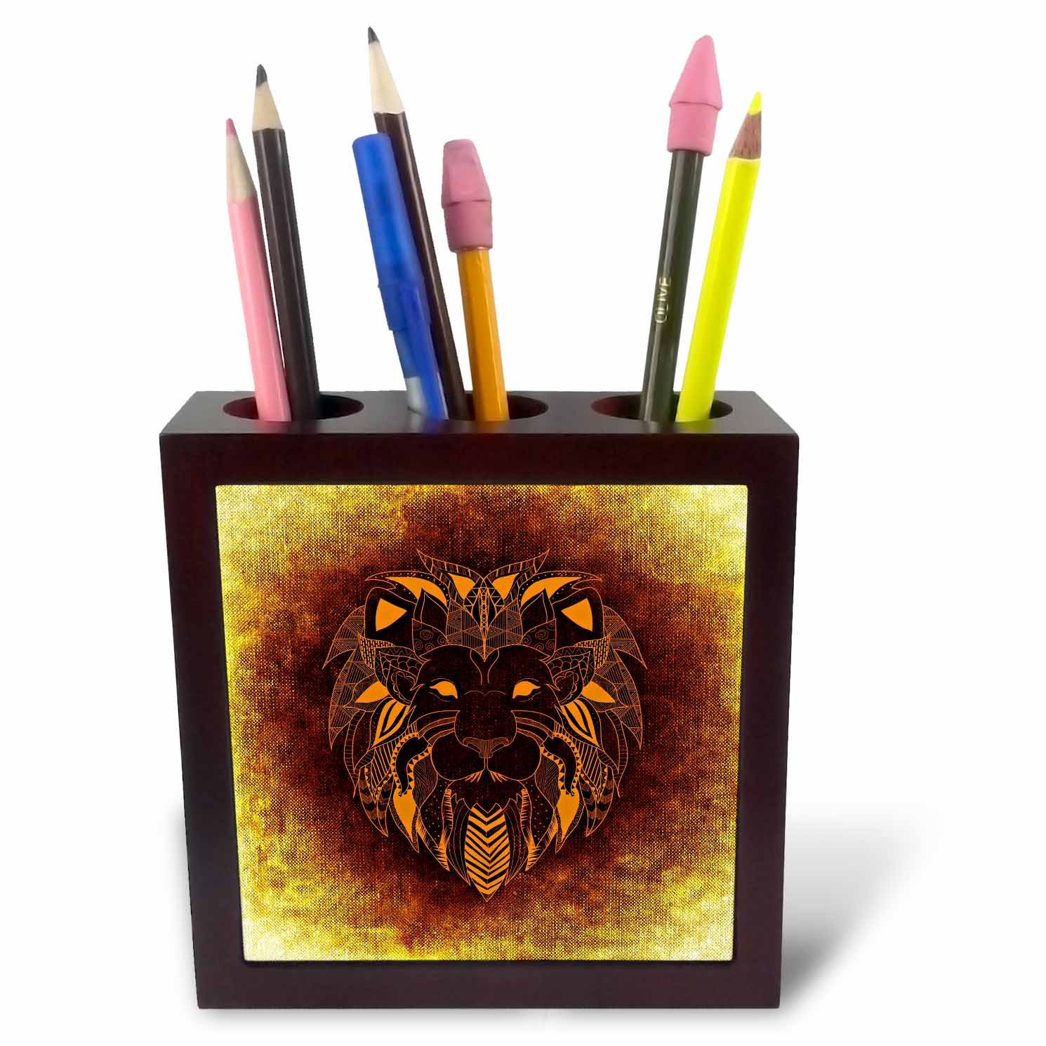 3dRose ph_254317_1 5-Inch "Lion Head Abstract Portrait Africa King Wild Animal Design Art" Tile Pen Holder