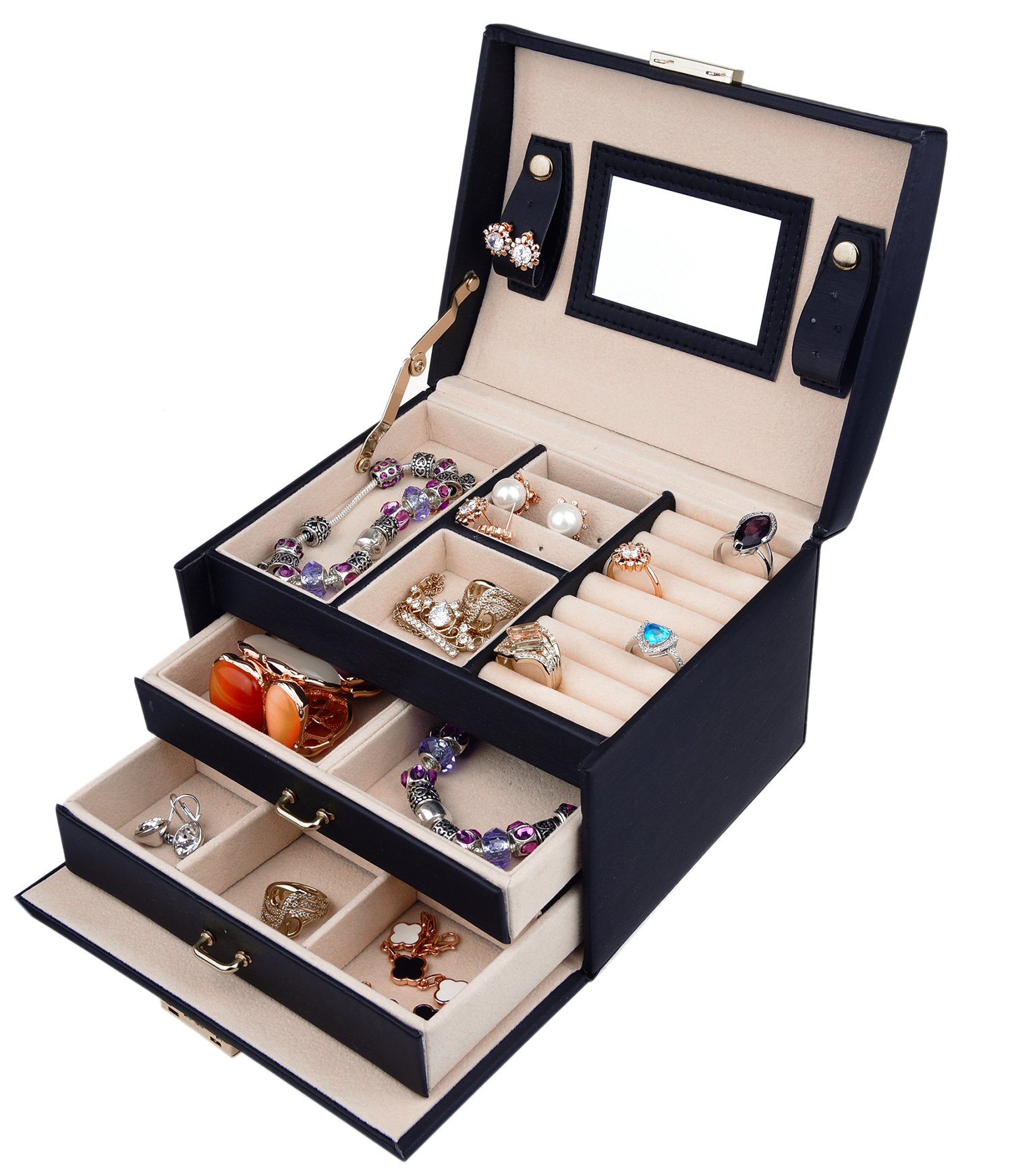 goldwheat Jewelry Box with Lock and Mirror Lockable Travel Jewelry