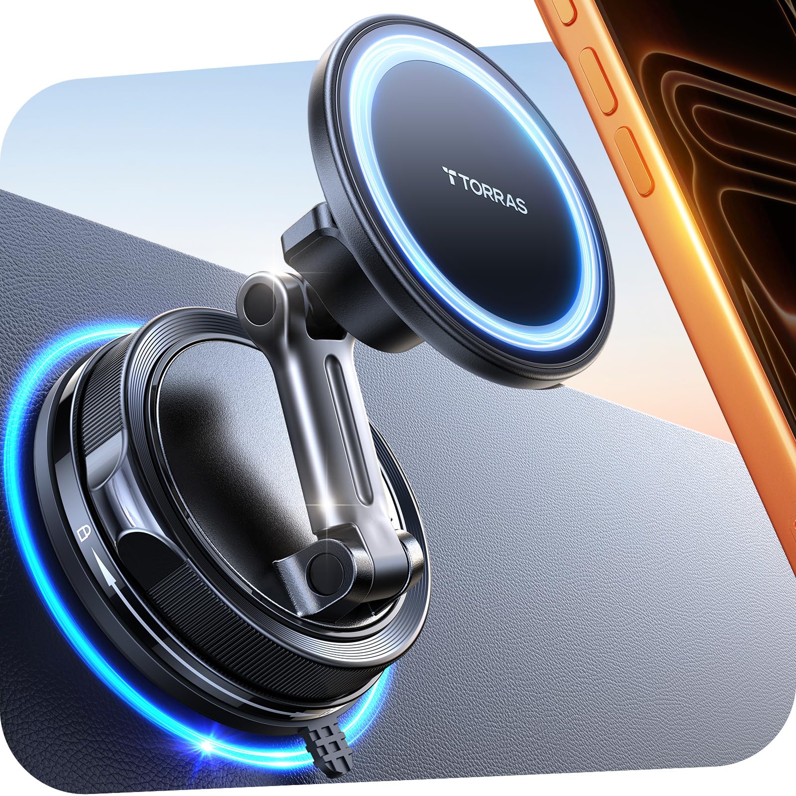 TORRAS 2026 Vacuum for Magsafe Car Mount【98+LBS Strongest Suction & Ultra Magnet】 Magnetic Phone Holders for Your Car, 360° Adjustable Car Phone Holder Mount for iPhone 17 Pro Max 16 15 14 13 12
