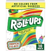 Fruit Roll-Ups Tropical Tie-Die Fruit Flavored Snacks, 10 ct, 0.5 oz | Gluten Free &amp; Gelatin Free, Each Roll Includes Tongue Tattoos, Individually Wrapped for Lunchboxes &amp; On-The-Go Snacking