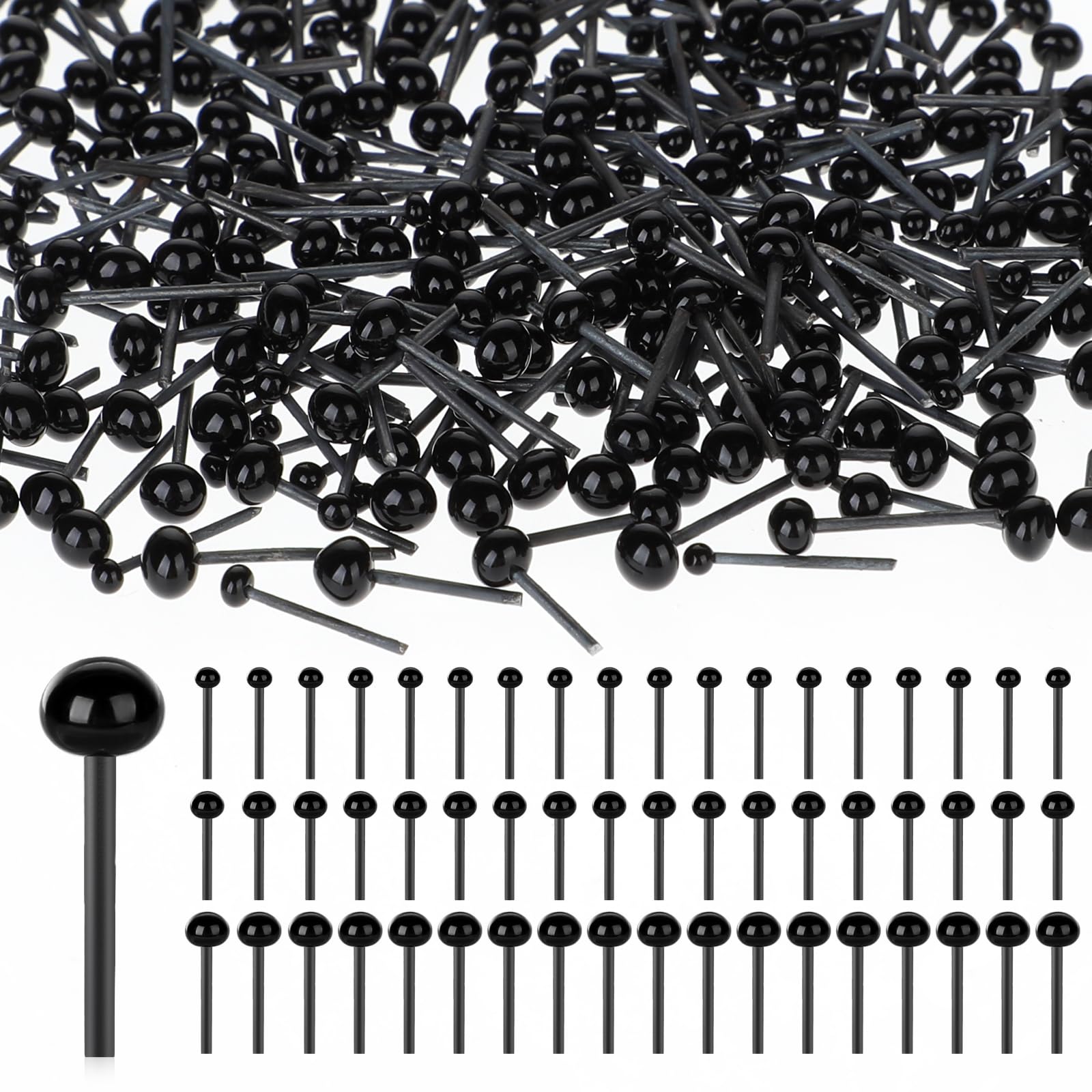 300pcs Glass Safety Eyes 2/3/4mm Black Beans Glass Eyes Balls Doll Eyeballs for DIY Needle Felting Bear Plush Animal Puppet Dolls Decoys Sewing Crafts, Small Black Beads For Eyes, Doll Making Supplies