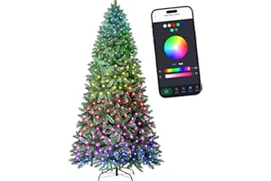 HOLLO STAR 7.5ft Prelit Christmas Tree with 400 LED Lights, Artificial Christmas Tree with App-Controlled Multi-Color RGB Lights, 1477 Branch Tips, Easy to Assemble, for Home, Party