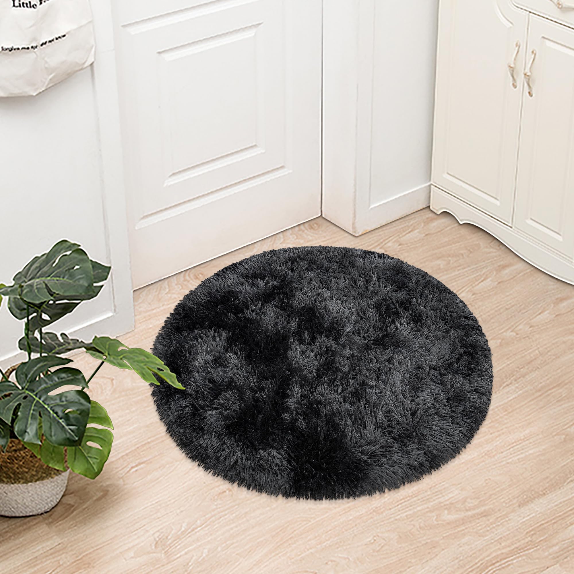 Photo 1 of JiaoBaba Tie Dye Black Round Rugs Small 3x3 ft Fluffy Circle Rug Furry Carpet Shaggy Circular Fuzzy Plush Area Rug for Girls Bedroom Kids Room Living Room Nursery Cute Room Decor Pet mat Doormat