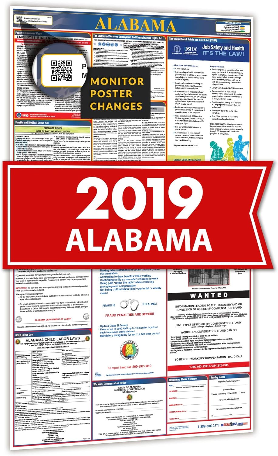 2019 Alabama All in One Labor Law Posters for Workplace Compliance Office Products