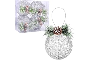 ZHANYIGY Christmas Ball Ornaments, 4pc Set Silver Pinecone Rattan Thread String Christmas Tree Ornament Xmas Trees Wedding Party Decorations