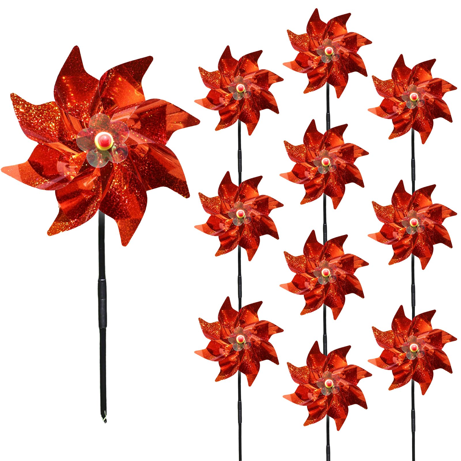 Photo 1 of 10 Pieces 9.5 Inches Orange Pinwheels Windmill Wind Spinners Outdoor for Yard Garden Lawn Bird Repellent, Plastic Foil Reflective Colorful Pin Wheels for Fall Autumn Halloween Thanksgiving Day