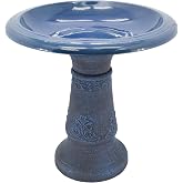 Arcadia Garden Products Fiberclay Bird Bath Outdoor Garden Decor, Antique Vintage Weather Resistant Water Bowl for Backyard and Patio and, 20-inch Tall, Blue